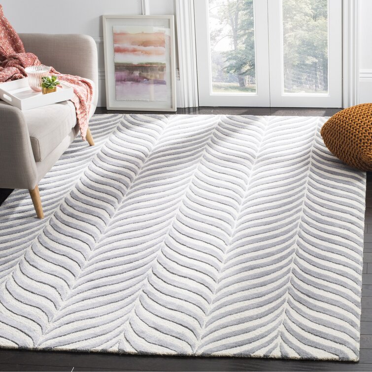 2'-6'' x 4' Zandbergen Striped Handmade Tufted Area Rug in Ivory / Gray