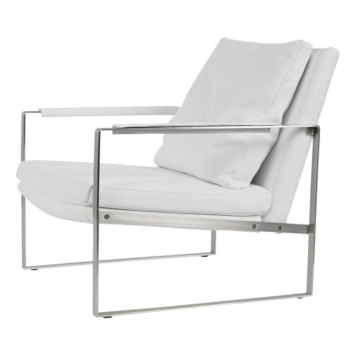 Zara Armchair, White Leather/Stainless Steel, as is  (#K6210)