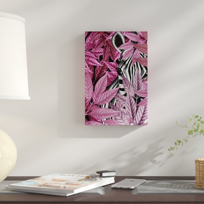 26" H x 18" W x 1.5" D Zebra In Pink Leaves by Fab Funky - Wrapped Canvas Gallery-Wrapped Canvas Giclée SHB515