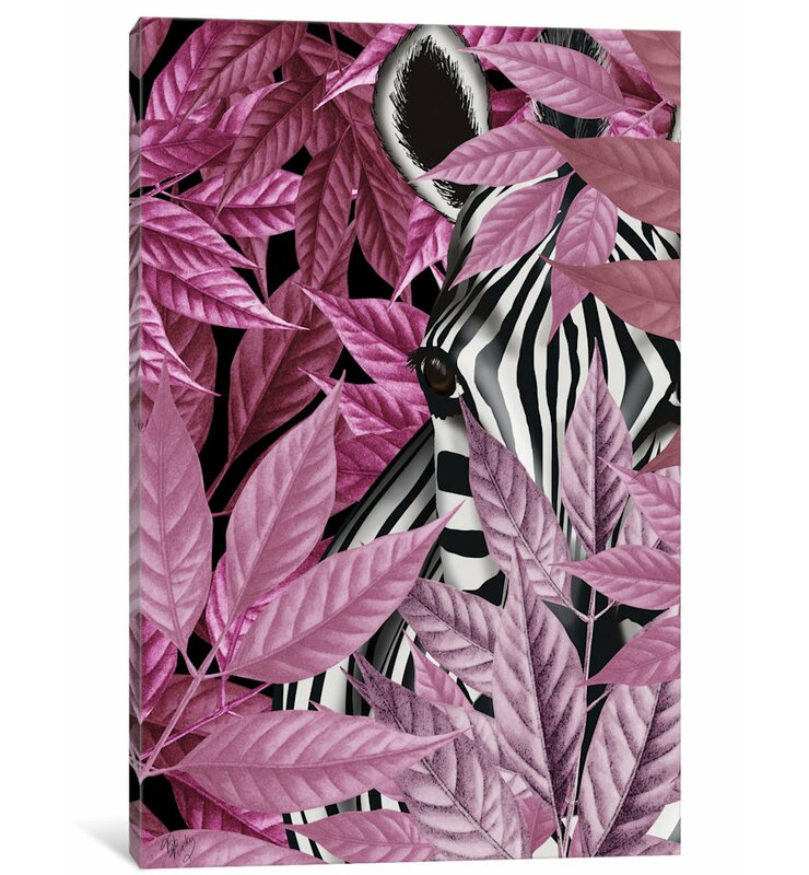 26" H x 18" W x 1.5" D Zebra In Pink Leaves by Fab Funky - Wrapped Canvas Gallery-Wrapped Canvas Giclée SHB515