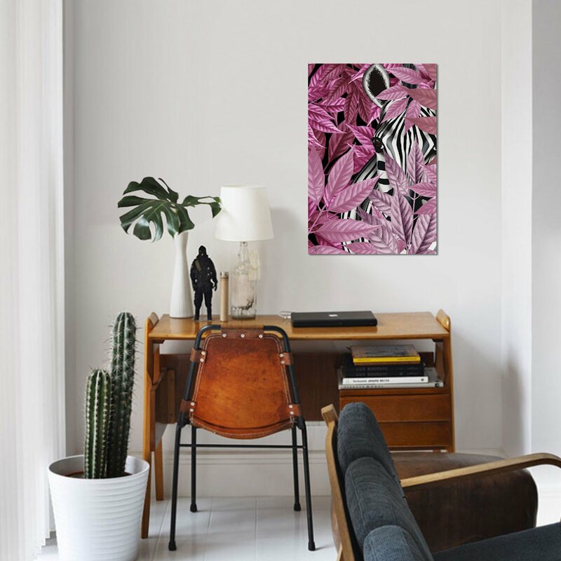 26" H x 18" W x 1.5" D Zebra In Pink Leaves by Fab Funky - Wrapped Canvas Gallery-Wrapped Canvas Giclée SHB515
