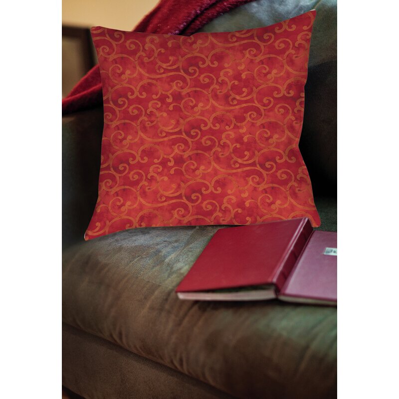 18" H x 18" W x 5" D Red Zinnia Damask Outdoor Pillow Cover & Insert ss587