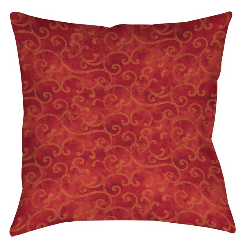 18" H x 18" W x 5" D Red Zinnia Damask Outdoor Pillow Cover & Insert ss587