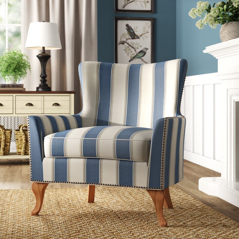 Zubair Wingback Armchair, Blue Striped (#K2732)