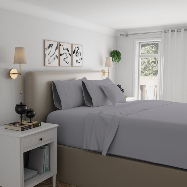 1200 Thread Count Luxury Cotton Blend Wrinkle Resistant Sheet Set Queen Light Grey