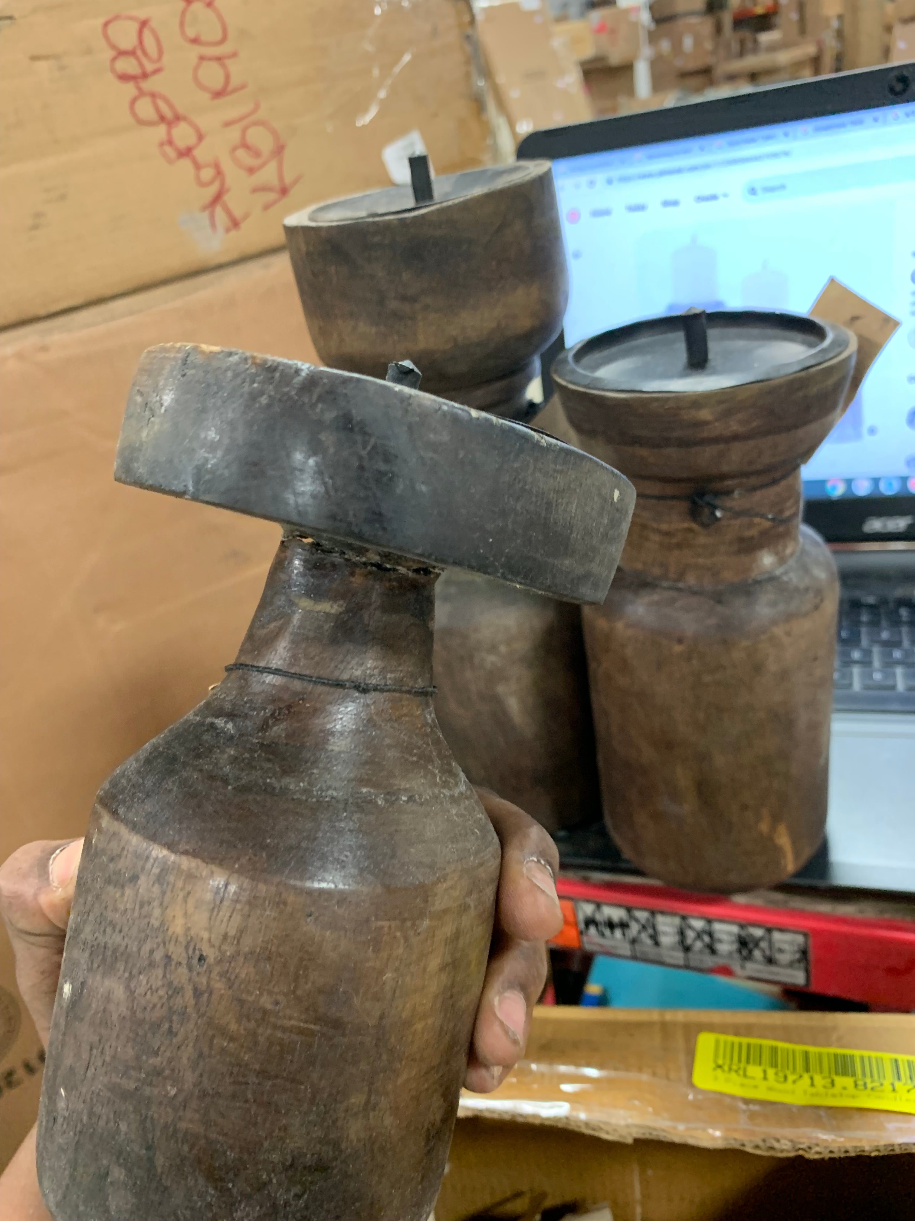 Black Mango Wood Traditional Candle Holder (Set of 3)
