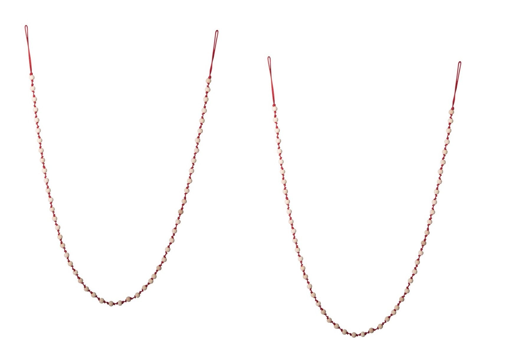72" Long Natural Wood Bead Knot on Red Cotton String Christmas Garland SHS146