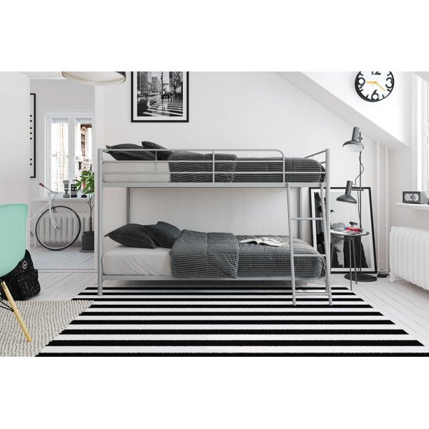 Mainstays Small Space Junior Twin over Twin Bunk Bed, Silver Metal, twin