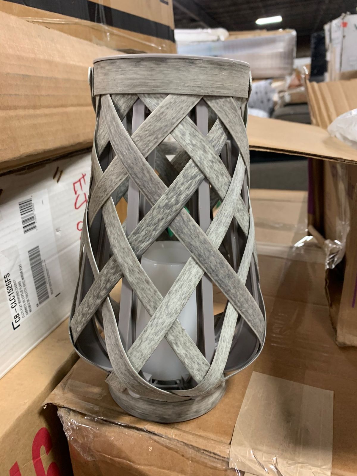 10" Basketweave Gray Battery Powered LED Outdoor Lantern EJ860