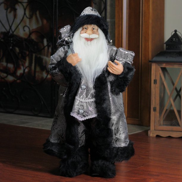 24" Silver and Black Santa Claus with Gifts Christmas Figure