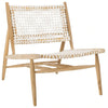 Bandelier Accent Chair Leather Weave Off White Natural Wood Teak 7 MM Cowhide