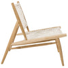 Bandelier Accent Chair Leather Weave Off White Natural Wood Teak 7 MM Cowhide