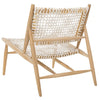 Bandelier Accent Chair Leather Weave Off White Natural Wood Teak 7 MM Cowhide