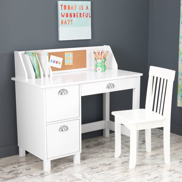 KidKraft Children's Study Desk with Chair, White *AS-IS*