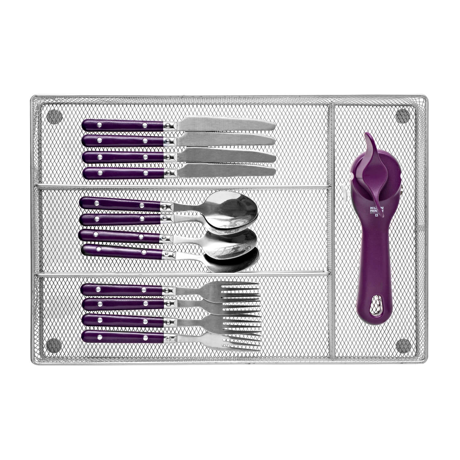 4 Compartment Cutlery Tray, Silver (#K6570)
