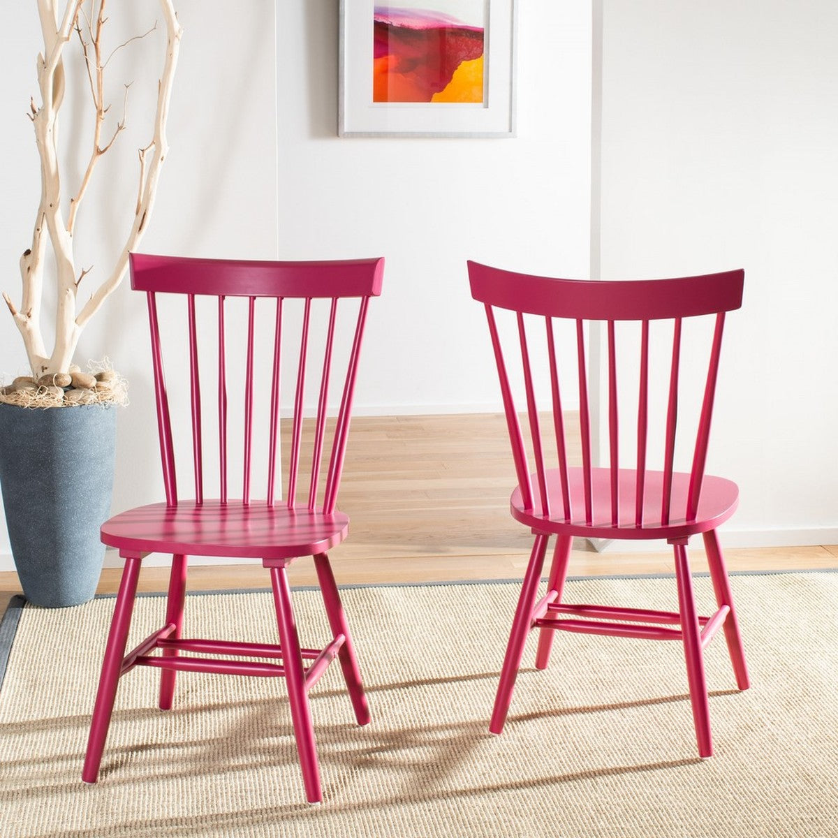 Set of 2 - Riley Wood Dining Chairs, Raspberry (#K3017)