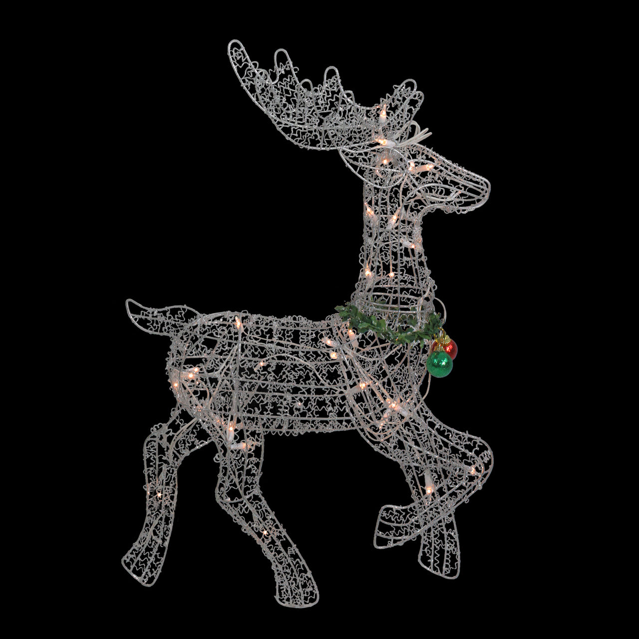 25" Silver and Green Lighted Prancing Reindeer Christmas Outdoor Decor