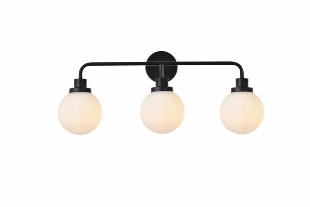 3 lights bath sconce in black with frosted shade