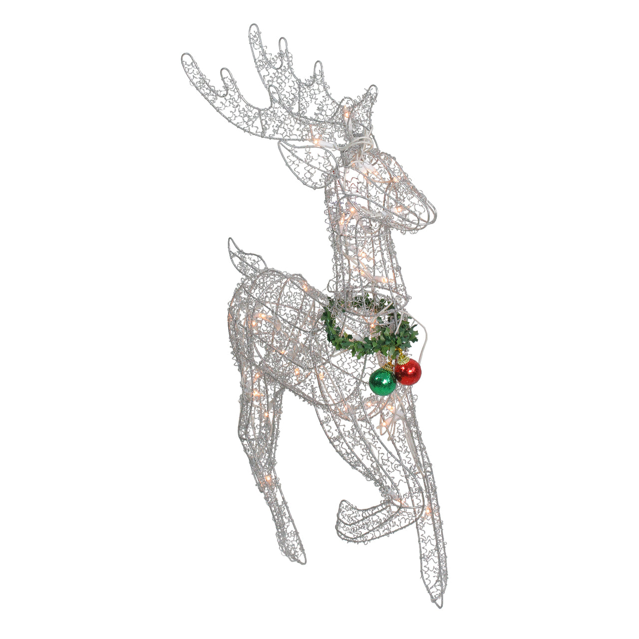 25" Silver and Green Lighted Prancing Reindeer Christmas Outdoor Decor