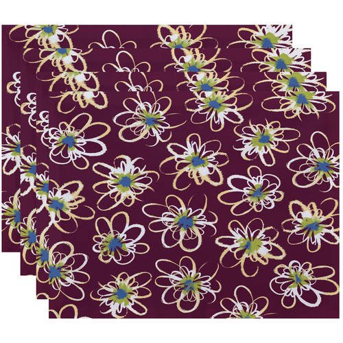 Simply Daisy 18" x 14" Penelope Floral Geometric Print Placemats, Set of 4 B95-DS521