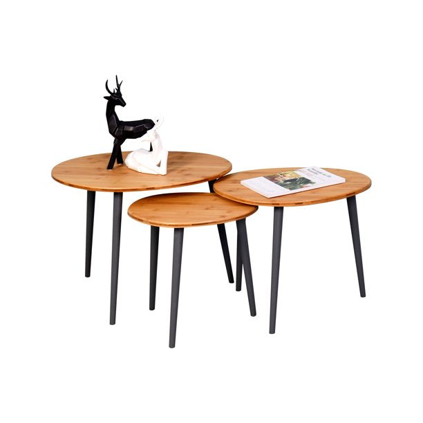 Bamboo Nesting Triangle End Table,Set Of 3 Coffee Table Modern Minimalist Side Table For Living Room KB2486-A4-B2-P2