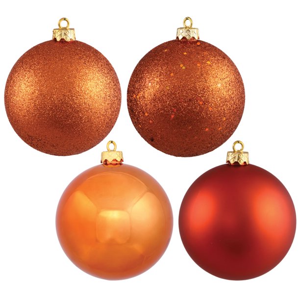 1" Burnished Orange 4-Finish Plastic Ball Ornament Assortment, 1 Box of 36
