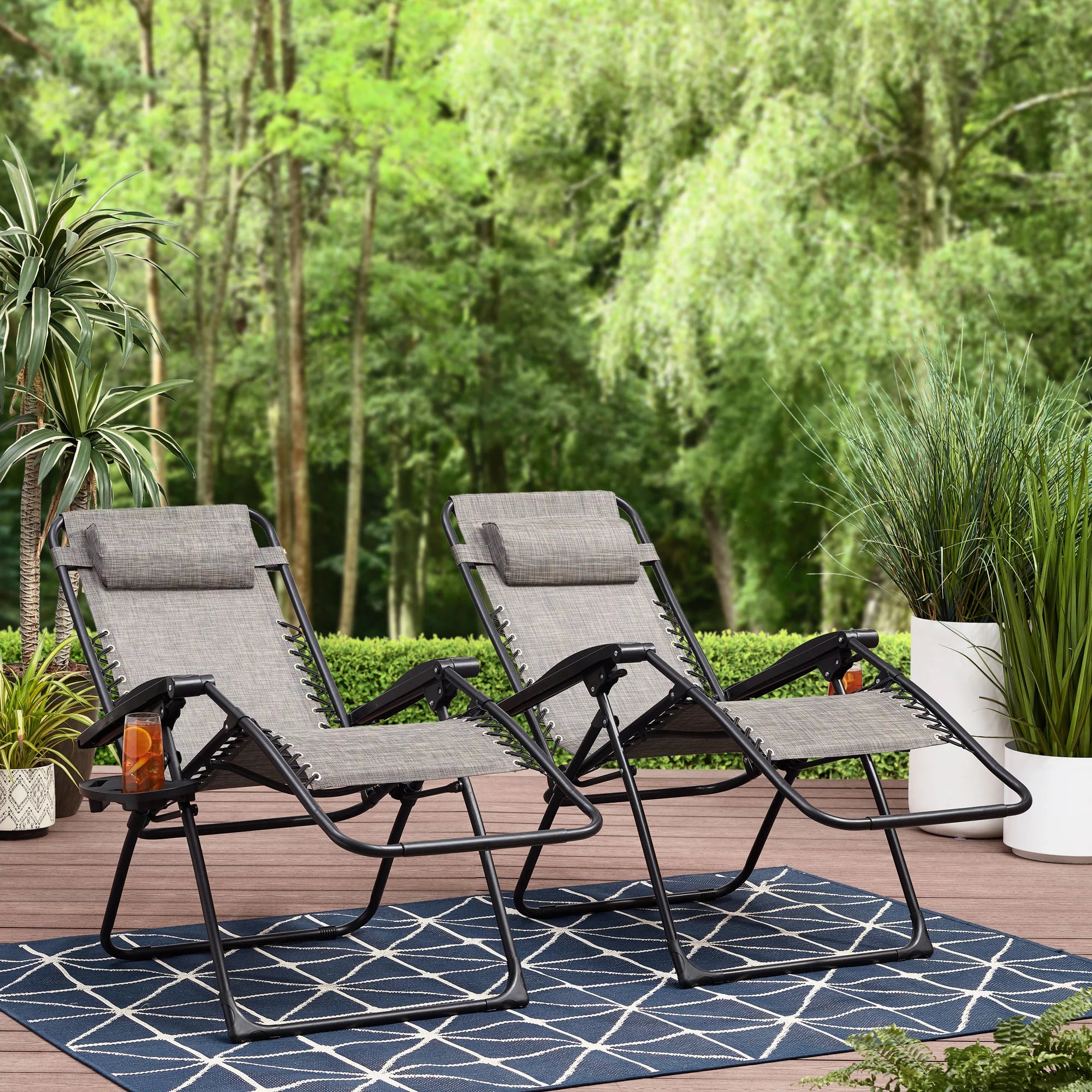 Outdoor Zero Gravity Chair Lounger, 2 Pack - Grey
