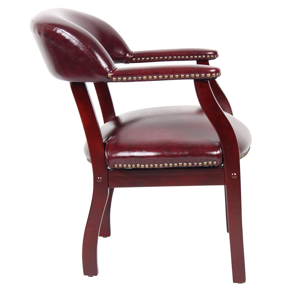Boss Traditional Vinyl Wood Mid-Back Guest Chair