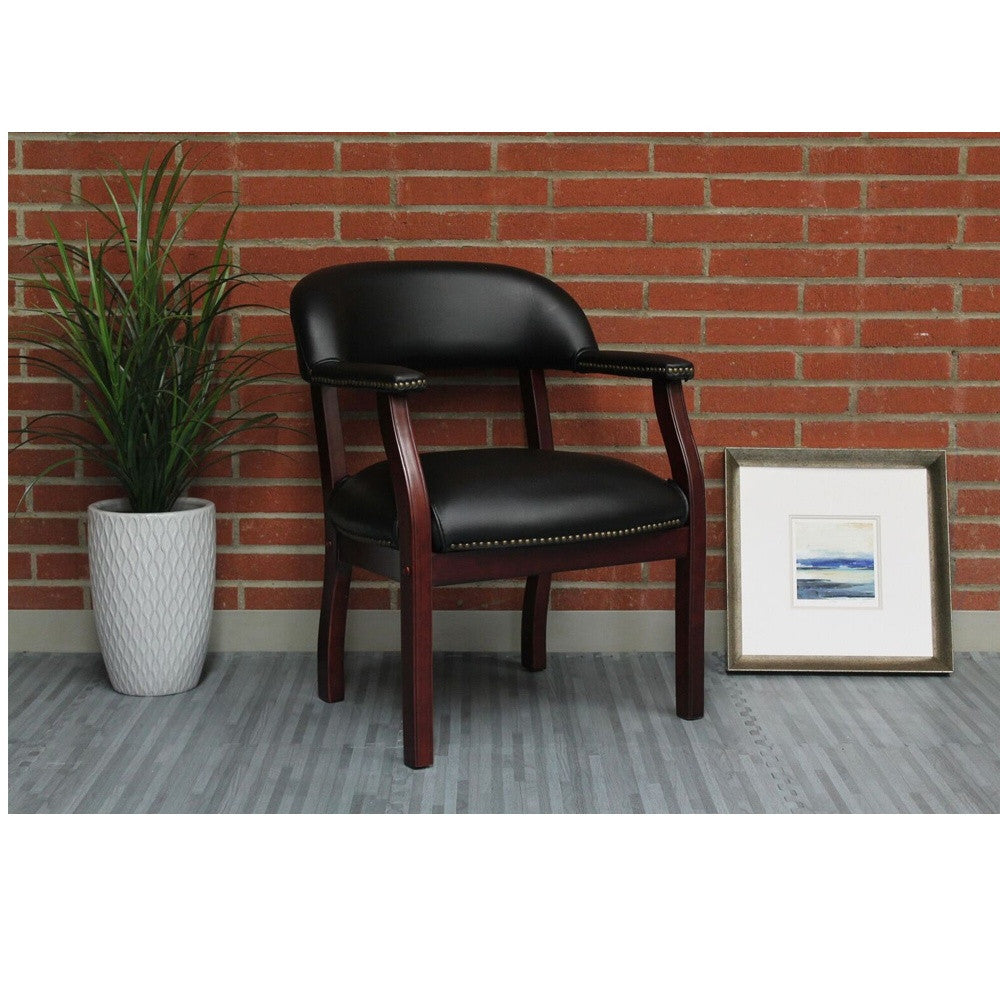 Boss Traditional Vinyl Wood Mid-Back Guest Chair