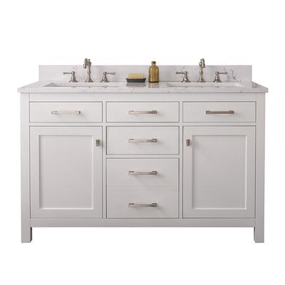 STERLING RIVERS INC  Jasper 54 in. W x 22 in. D Bath Vanity in White with Engineered Stone Vanity Top in Carrara White with White Basin pt740