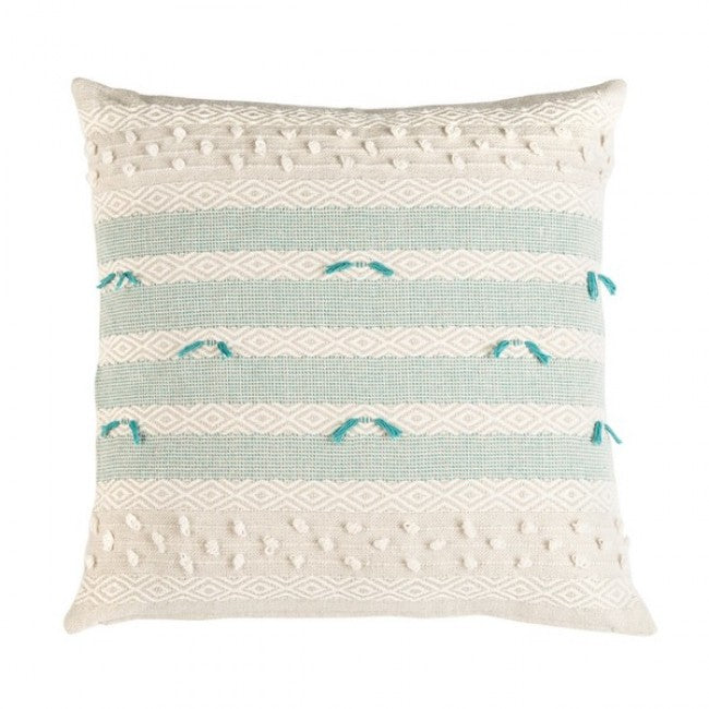 Beige/Teal Cotton Pillow QL118