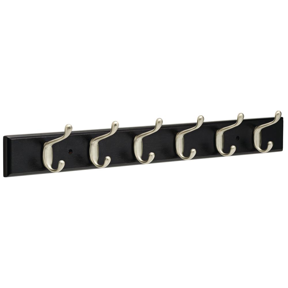 6 Hoook Hat and Coat Rail in Black & Satin Nickel #HA1004