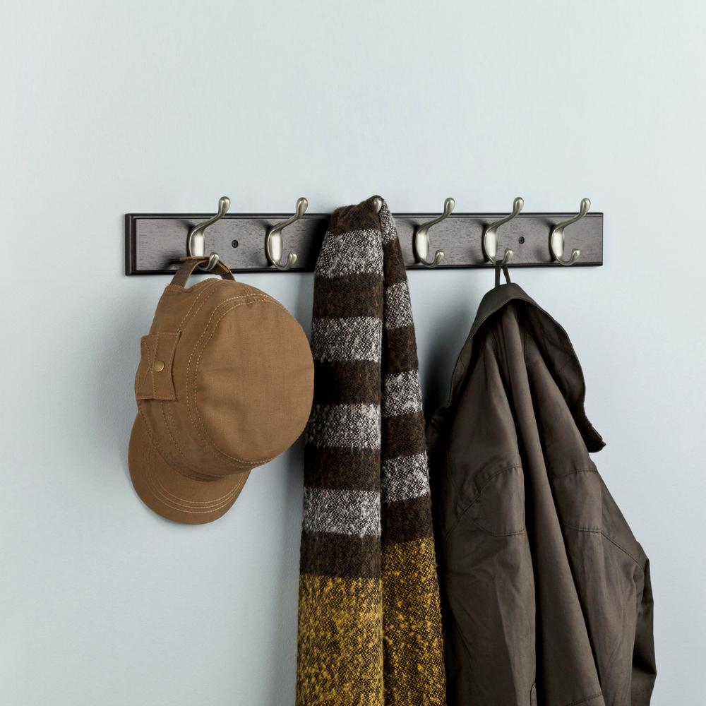 6 Hoook Hat and Coat Rail in Black & Satin Nickel #HA1004