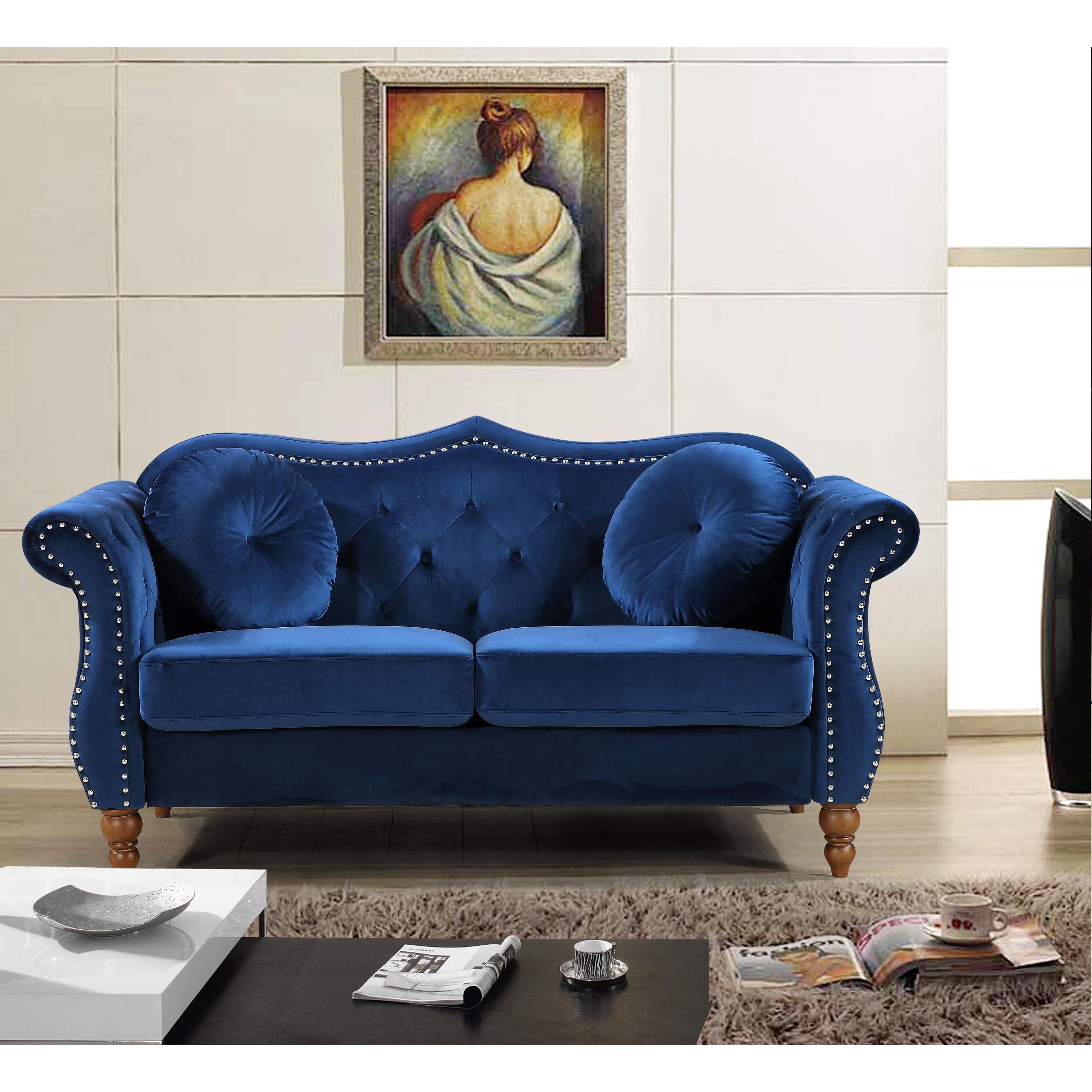 Bellbrook Blue Classic Nailhead Chesterfield Loveseat #CR2110 (2 boxes)