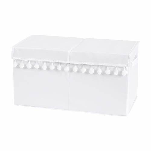 White Pom Pom Fabric Toy Bin Storage