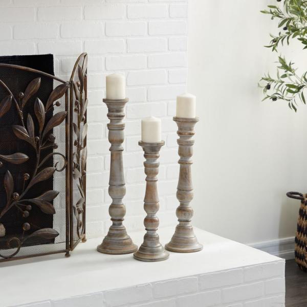 3 Piece Wood Tabletop Candlestick Set (#K6007)