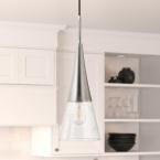 Myra 1-Light Brushed Nickel Pendant with Seeded Glass Shade