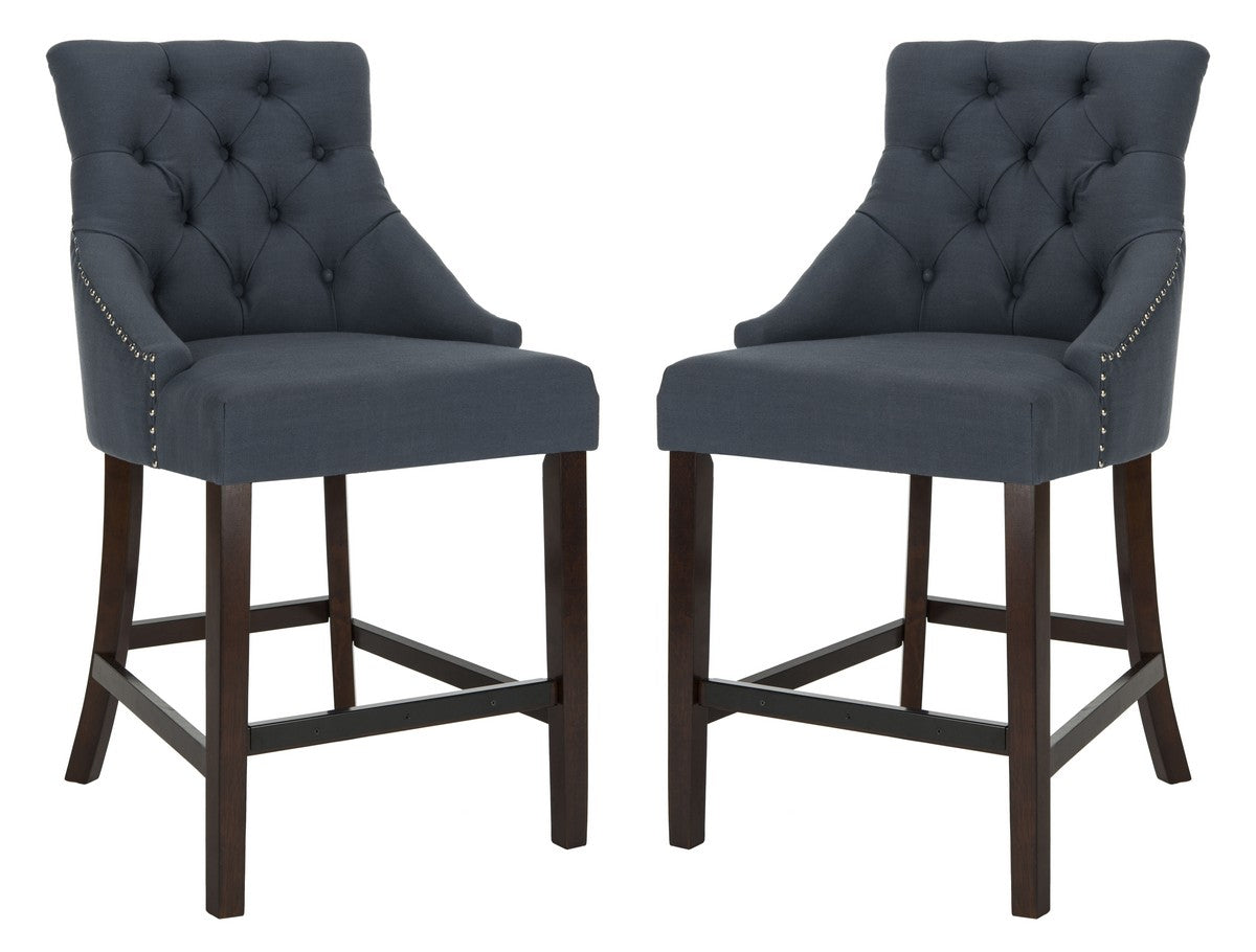 26" Linen Upholstered Stool in Navy (Set of 2) LX4062