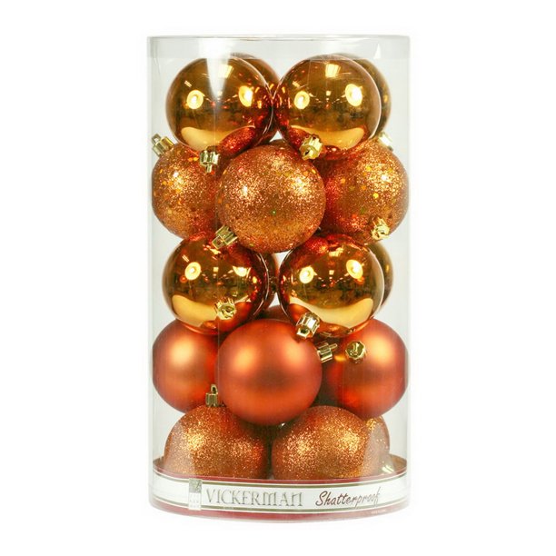 1" Burnished Orange 4-Finish Plastic Ball Ornament Assortment, 1 Box of 36