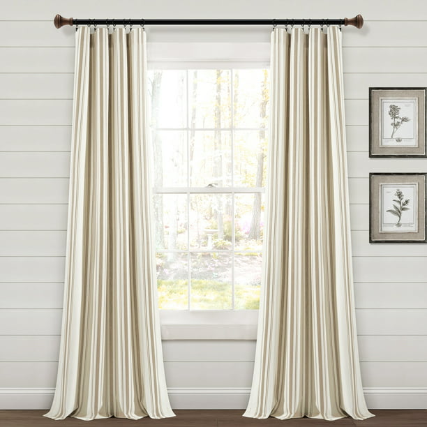 Farmhouse Stripe Yarn Dyed Eco-Friendly Recycled Cotton Window Curtain Panels Neutral 95" x 42", (Set of 2)