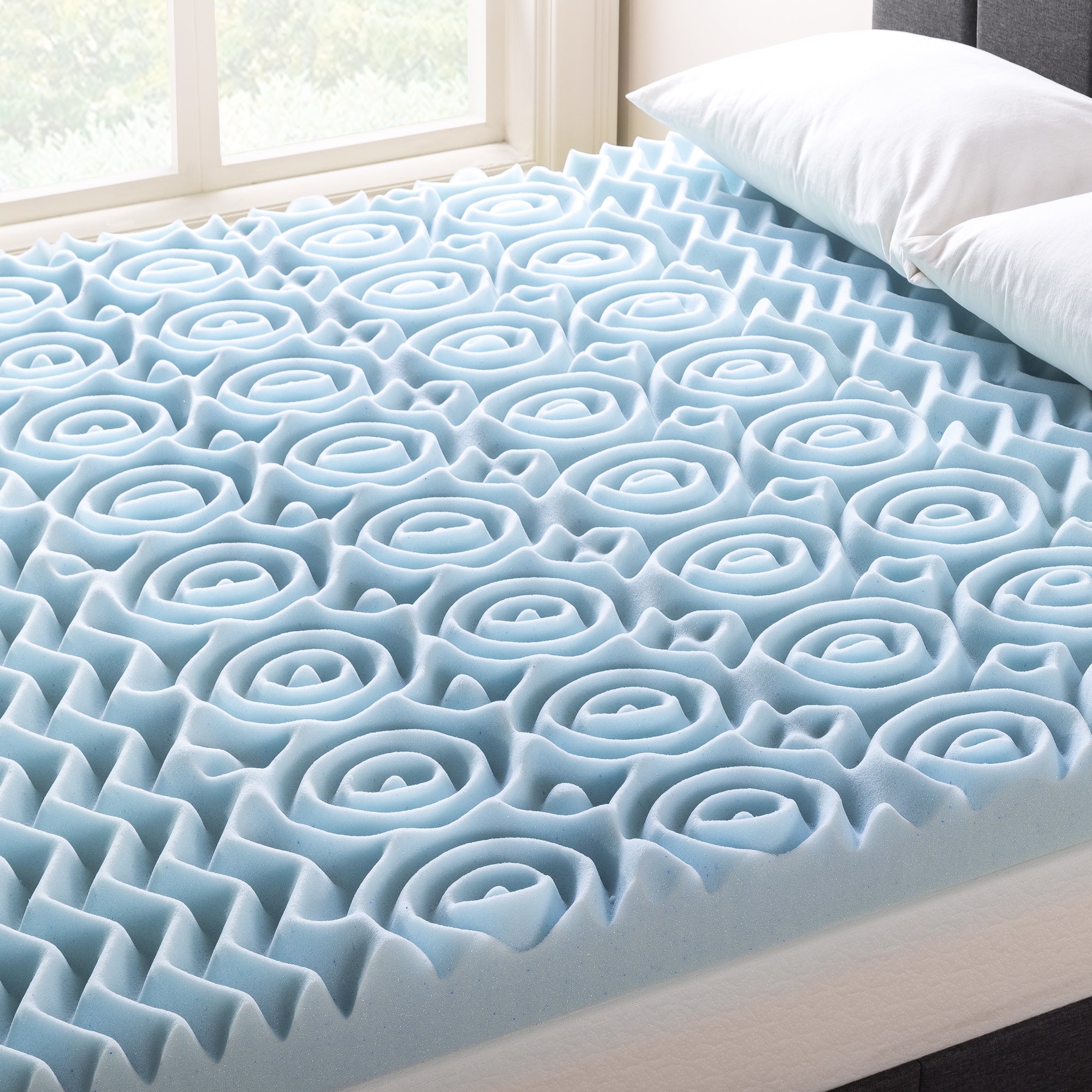Best Price Mattress 4 Inch Cooling Gel 5-Zone Memory Foam Topper, CertiPUR-US Certified, Full, Sky Blue K7441