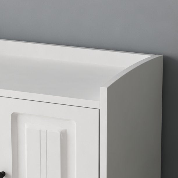 18 Pair Shoe Cabinet Wood Pull Down Storage Cabinet with Drawer and Door for Home Enterance, White
