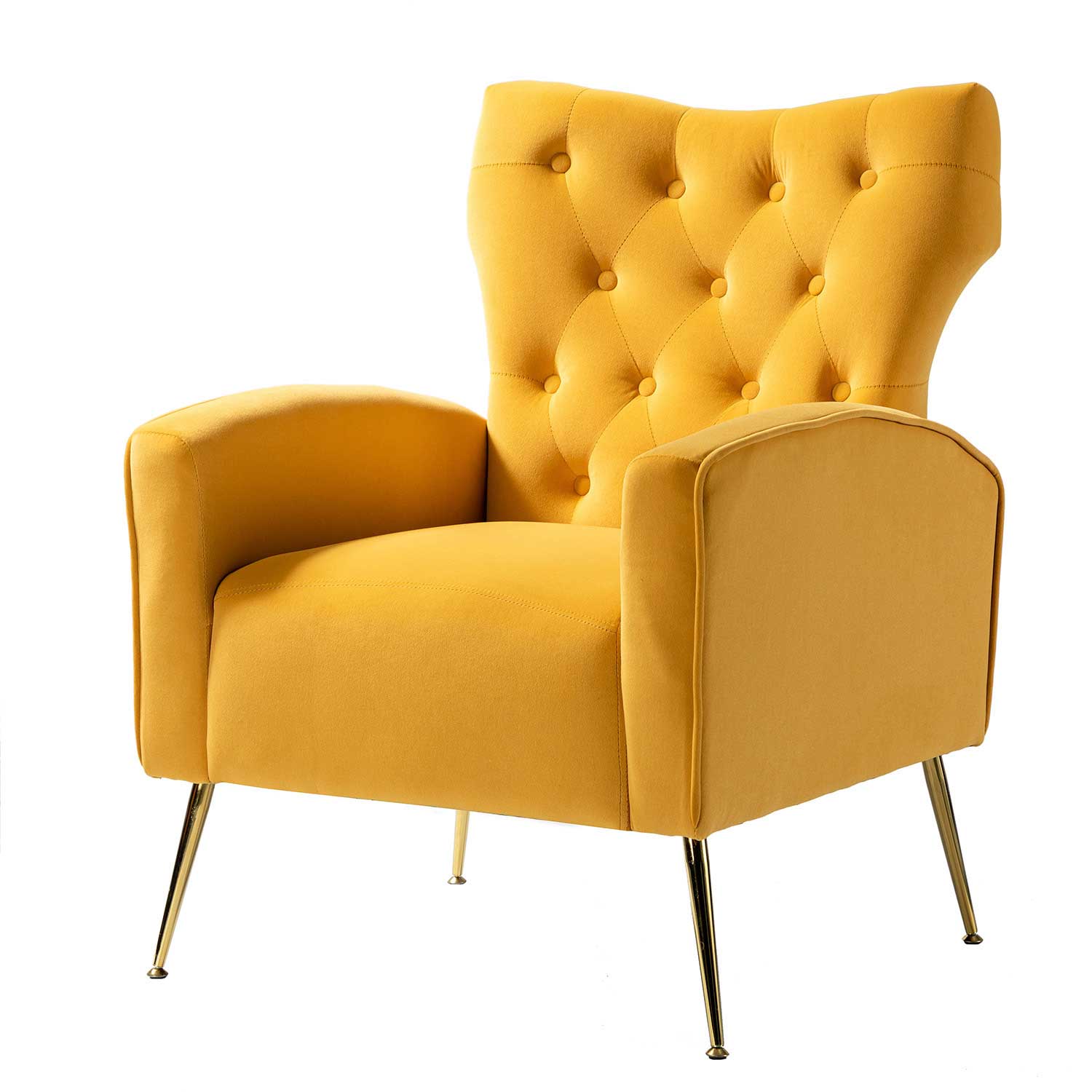 Abadiana Velvet Wingback Chair with Button Tufted Back in Mustard