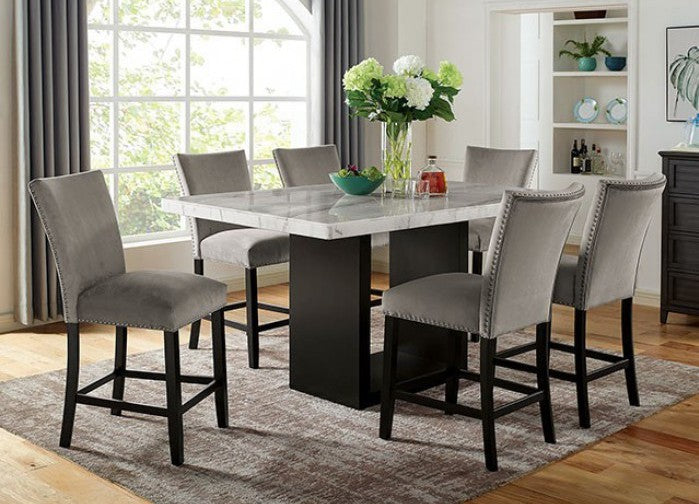 7 pc Canora grey mel Kian II black finish wood marble top counter height dining table set SHB606 (5 boxes)
