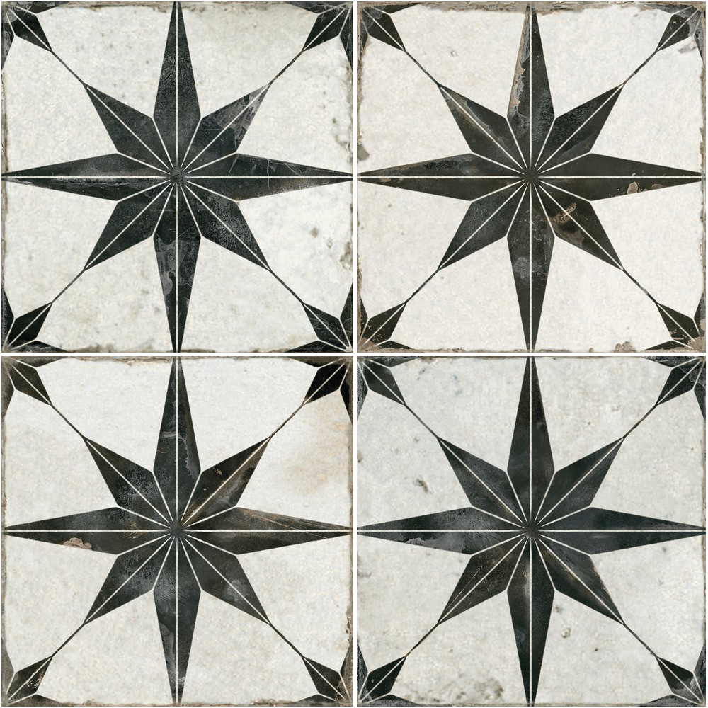 9 BOXES - Royalty 18" x 18" Ceramic Patterned Wall & Floor Tile, Beige/Black - 99.18 Square Feet **1 Additional Box (11.02 square feet) Included** (#K6397 - 10 BOXES)