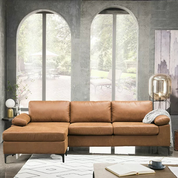 100" Convertible Sectional Sofa,3-seat L Shaped Couch with Suede Fabric,Reversible recliner& Chaise for Small Space