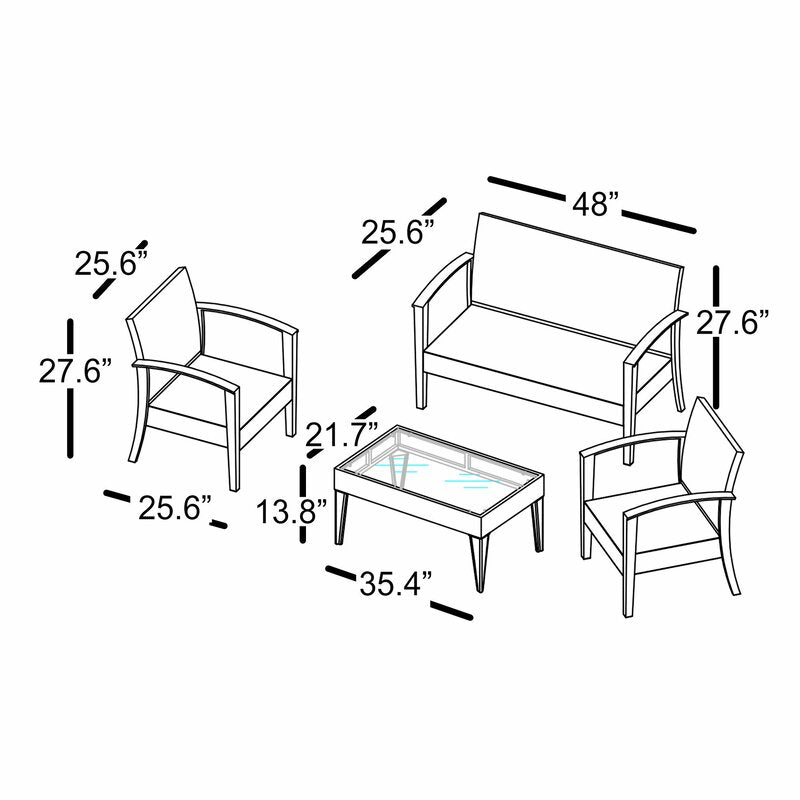 Cade 4 Piece Rattan Sofa Seating Group with Cushion - #8395T