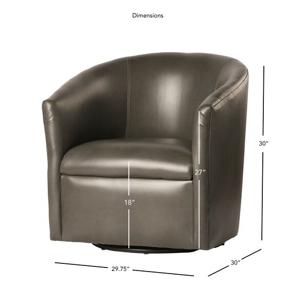Aaryahi 29.75"  Faux Leather Swivel Barrel Chair, Agean Faux Leather (#K6310)