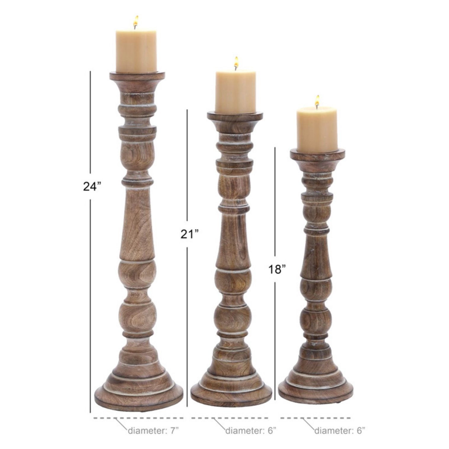 3 Piece Wood Tabletop Candlestick Set (#K6007)