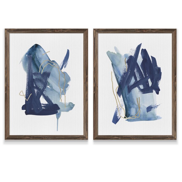 'Indigo Collide I' by Melissa Wang - 2 Piece Picture Frame Painting Print Set DJ669